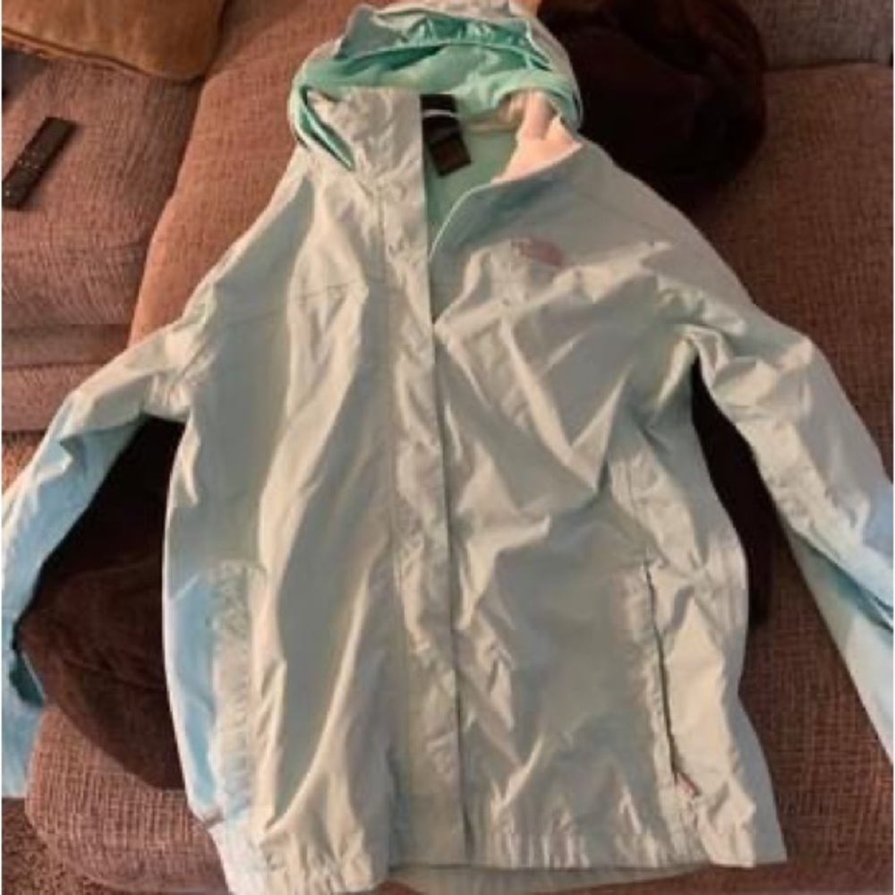 The North Face Girls XL light blue raincoat with hood
